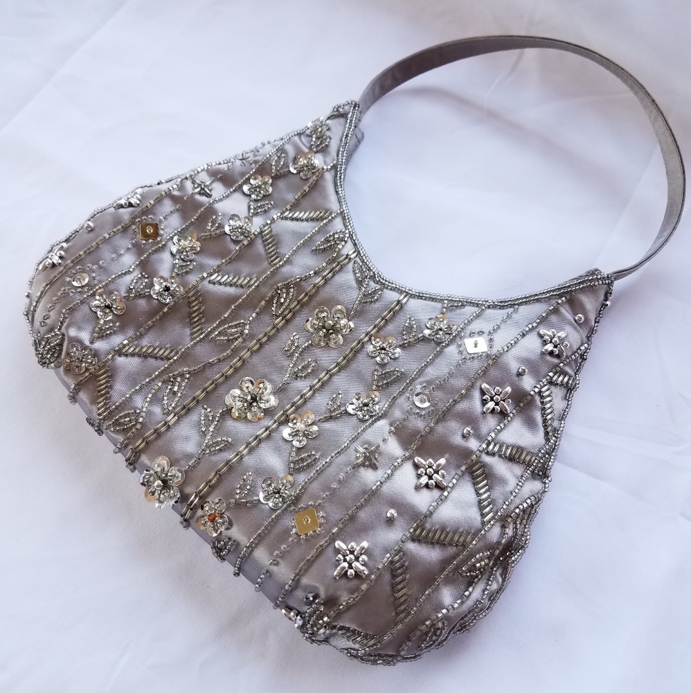 Silver beaded handbag